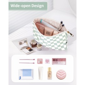 Narwey Small Makeup bag for Purse, Small Makeup Pouch for Purse Cosmetic Bag with Zipper, Cute Make up Pouch for Women Girls (Mint Green Checkerboard)