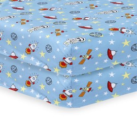 Indus Textiles 2 Pack Cot Bed Fitted Sheets Easy Care Soft and Dureable, Space Blue - 60 x 120 cm