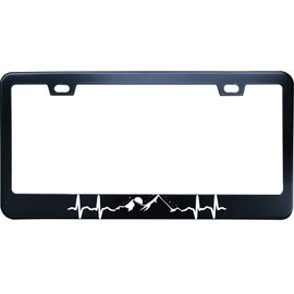 XHuiZio Heartbeat Moon Star Mountain Camping License Plate Frame for Women/Men, Black Stainless Steel License Plate Frame 2 Holes & Screws for Car, 12x6 Inch Fits Standard US/CA