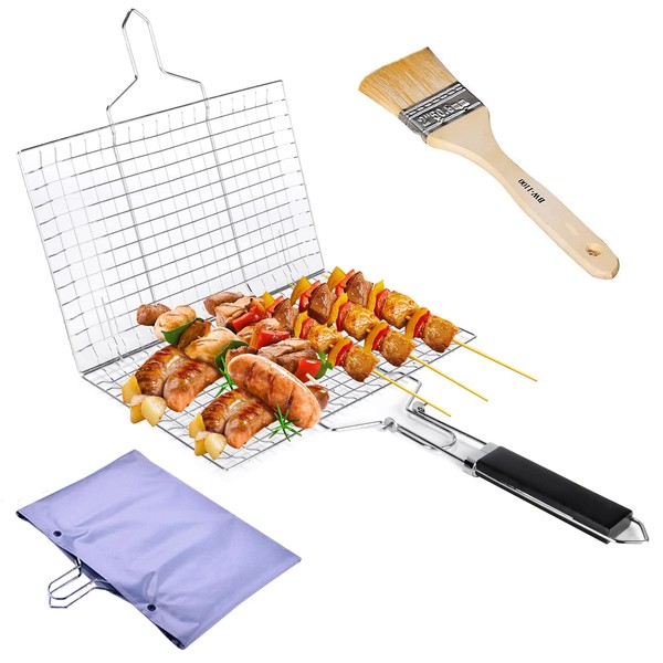 Portable BBQ Fish Grill Basket for Outdoor Grill,Folding Grilling baskets With Handle,Camping BBQ Rack for Fish,Vegetables, Barbeque Griller Cooking Accessories,BBQ Accessories Gift for father husband