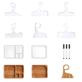 8 PCS Router Templates for Woodworking 6 Acrylic Handle Templates, 1 Tray Template, 1 Cutting Board Template Angled & Curvy Stencils Guide Kitchen Charcuterie Board Tools(with 3 Pens)
