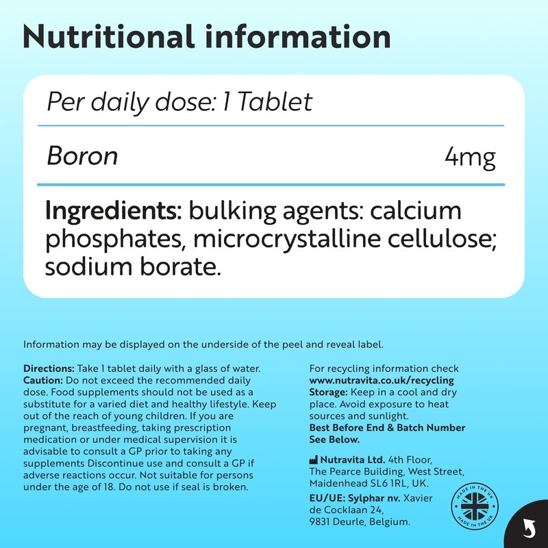 Nutravita Boron - 4mg Pure BOR per Tablet - 400