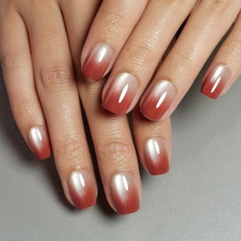 30 Pcs Press on Nails Short Square Shaped Fake Nails Luxurious Red Cat Eye Gradient Designs Full Cover Thickened Stick on Nails Glossy Acrylic False Nails with Glue for Women Nail Art Manicure