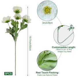 Lumoslyy Artificial Poppies Flowers, Fake Flowers 5 Stems for Home Decoration 19.7 inches Silk Flowers Poppy Realistic Arrangement (White)
