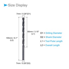 CoCud Twist Drill Bits, 7mm Drilling Diameter, Black Oxide High Speed Steel Extra Long Straight Shank - (Applications: for Stainless Steel Alloy Metal), 1-Piece