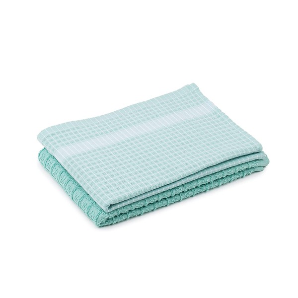 Amago - 100 Percent Cotton Jacquard Tea Towels (Pack of 2), 50 x 70 cm - Turquoise/White