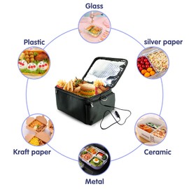 VAJOOCLL 12V Electric Lunch Box for Car Food Warmer 110W Mini Portable Oven for Business Trip/Fishing/Family Travel/Camping/Picnic，Mini Oven for Meals Reheat
