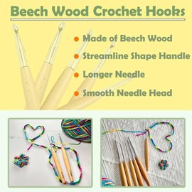 Haptufer Big Crochet Hooks Set with Beech Wood Handle, Crochet Hooks for Chunky Yarn, Size 7mm 8mm 9mm 10mm 12mm