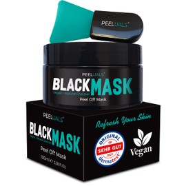 PEELUALS® Black Mask Against Blackheads | Blackhead Peel-Off Mask + Mask Brush | Peel Off Mask | High Dose Activated Carbon | For Women & Men - 100 ml | Vegan & Animal Friendly
