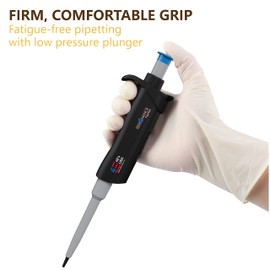 PER4MANCE Pipette - 5~50µL Adjustable Single Channel Pipette, ISO Calibrated Low Plunger-Force Ergonomic Micropipette with Autoclavable Lower and Universal Tip Cone, Ultra-Light Precise Pipettor