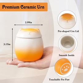 SOITIS Smiley Cat Shaped Pet Urn for Ashes - 3.2x2.9 inch Memorial Urn for Cats Dogs, Pet Cremation Small Urn with Ceramic Head Lid, Mini Orange Keepsake for Cat Ashes
