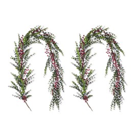 Glitzhome 2PCS 6ft Artificial Christmas Garland, Greenery Eucalyptus Garland with Red Berries for Table, Mantle, Front Door, Window, Wedding, Banquet, Holiday Party Decoration