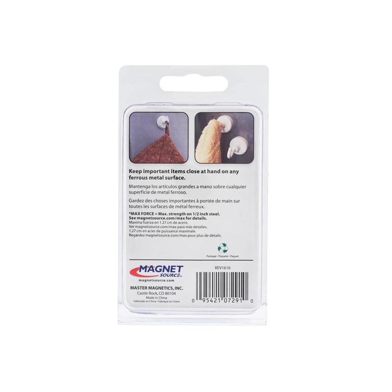 Master Magnetics 07291 White Magnet Hook 2 Count