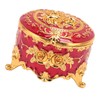 Vintage Metal Jewelry Box Round Exquisite Hand Carved Gold Flower