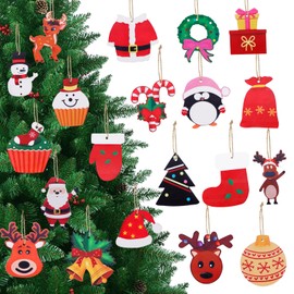 Kiiwah 20 Pcs Wooden Christmas Tree Hanging Ornaments, Xmas Tree Decorations Vintage for Xmas Decor Home Party Supplies Gifts (Cartoon)