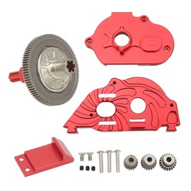 RC Gearbox Cover Aluminum Alloy Transmission Box Housing with Gear Wheel and Pinion for ARRMA SENTON Granite Typhon 1/10 RC Car Red