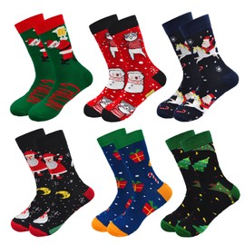 ZFSOCK Christmas Socks Men's Funny Dress Socks Colourful Patterned Festive Crew Cotton Socks Novelty Christmas Socks New Year Gift for Men, christmas a-6 pairs