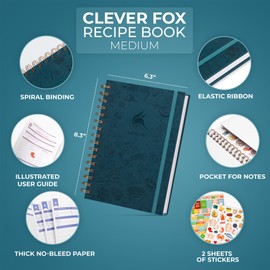 Clever Fox Recipe Book Spiral – Make Your Own Family Cookbook – Blank Recipe Notebook Organizer – Empty Cooking Journal to Write in Recipes – Medium Size, 6.3”x8.3”, Hardcover (Dark Teal)