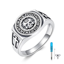 PROESS Memento Mori Urn Ring for Ashes 925 Sterling Silver Skull Cremation Ring Memento Mori Rings Jewellery Gift for Men and Women (Size 9), Sterling Silver