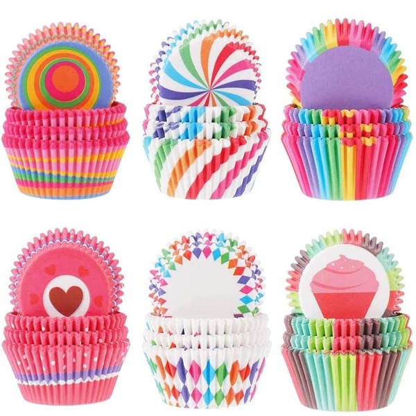 Pack of 600 Muffin Cases Paper Muffin Baking Moulds Cupcake Wrapper Rainbow Paper Cases Liners Wrapper for Dessert Wedding Birthday Party