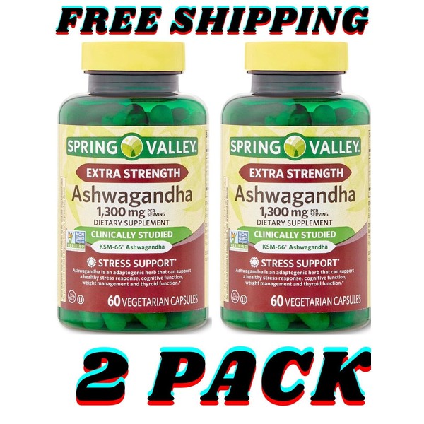 Spring Valley Extra Strength Ashwagandha 1300 mg Stress Support 60 CT 2 PACK