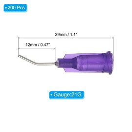 PATIKIL Blunt Tip Dispensing Needles with Bent Blunt Needle, 200 Pcs 0.5 Inch 21G Industrial Liquid Dispenser Needle with Lure Lock for Refilling Liquid Ink