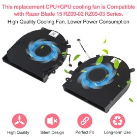 Ventilador de refrigeración mejorado de CPU y GPU compatible con Razer Blade 15 RZ09-0270 RZ09-0300 RZ09-03009E97 RZ09-0328 RZ09-03287E72 RZ09-02705E75 RZ09-02705E76 Serie LaplaplaplaplaplaplapKit de herramientas