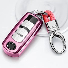 Key-Fob Shell Key-Case for Mazda - Compatible with Mazda 4-Buttons Smart Remote Key ,Premium Soft TPU for Car Key Protection (Pink)