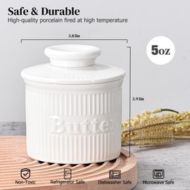 Ribbed Butter Crock Bell, French Butter Dish for Spreadable Butter, Ceramic Butter Keeper with Embossed Water Line, Housewarming Gifts, Elegant Kitchen Decor & Kitchen Accessories