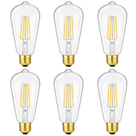 Dimmable Vintage LED Edison Bulbs 60W Equivalent, 6-Pack 6W 800LM Bright ST58 2700K Warm White Antique LED Filament Bulbs, E26 Medium Base, 90+ CRI, Clear Glass Decorative Light Bulbs for Home, Office