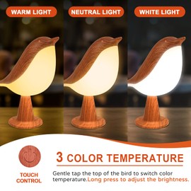 Deogos Small Desk Lamp, Bird Lamp Bedside Lamps with 3 Color Temperature and Touch Sensor,Cordless Lamp Kids Night Light with Rechargeable Battery for Bedroom Nightstand Bedside Table - Red