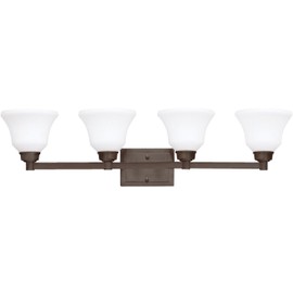 Kichler Langford 35" 4 Light Vanity Light with Satin Etched White Glass in Olde Bronze®