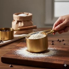 NAZANIN 9-Piece Measuring Set with Leveler | Gold Stainless Steel Measuring Cups and Spoons with Acacia Wood Handles | Luxury Kitchen Baking Accessories: Precision Baking Tools