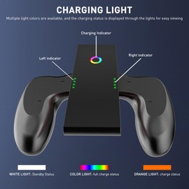 FUNDIARY Charging Grip, Ergomonic Comfort Grip for Nintendo Switch 2 Controllers, Portable Charger Dock with USB-C Cable and Seven-Color Charging Light Indicators, High Speed Charge While Play