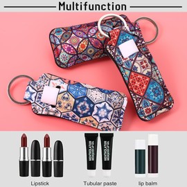 COOKOOKY Chapstick Holder Keychain Cute Lip Balm Keychain Holder with Clip Lip balm Lipstick Lip gloss Holder Keychain (Boho #02)