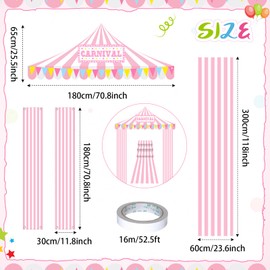 Fanfanwin 4 Pcs Carnival Circus Tent Decorations Carnival Entryway Door Party Decor Pink and White Striped Awning Hanging Banner Aisle Runners Supply for Circus Theme Birthday Celebration(Exquisite)