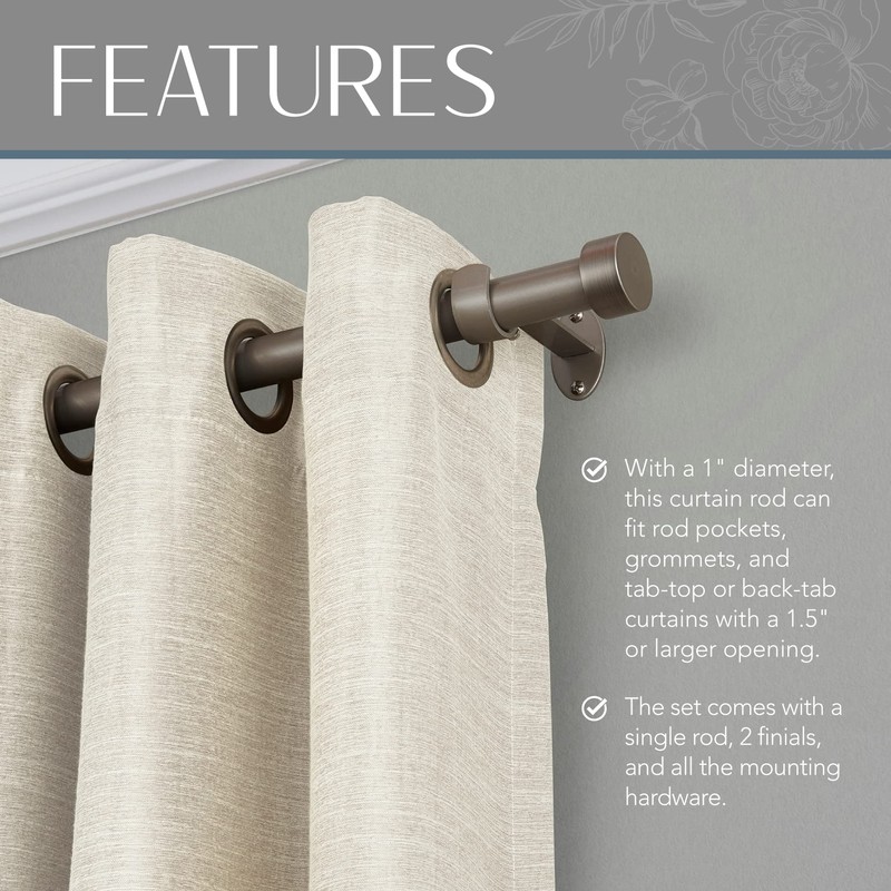 Elrene Home Fashions Serena Single Curtain Rod for Curtains and