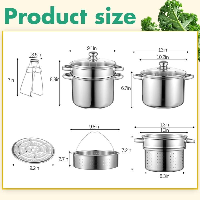 Sawysine Stainless Steel Pasta Pot 6-Piece 10 Quart Cooker Steamer