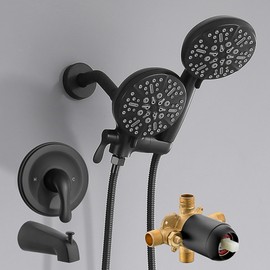 FROPO Black Shower Faucet Set with Tub Spout - Tub and Shower Faucet Combo| Dual 2 in 1 Shower System with Handheld Showerhead 3-way Water Diverter Shower Trim Kit(Pressure Balancing Valve Included)