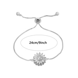 Spinning Sunflower Bracelet for Women 7"-8" Adjustable Flower Fidget Bracelets for Tiny Wrist Sparkly Rhinestone Anxiety Bracelet Sunflower Statement Bracelets Worry Relieving Jewelry Accessories (Silver)