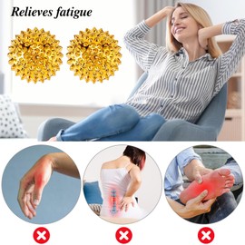 Set of 2 Magnetic Acupressure Balls & 8 Massage Rings for Fingers, Acupressure Balls, Massage Ring, Hedgehog Ball, Massage Ball, Acupressure Ring, Arthroller, Sensory Skills Rings Set (Golden)