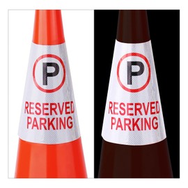 BATTIFE 4Pack Reserved Parking Bright Reflective Collars Sleeve, Cone Message Stickers for Traffic Safety Cones, 360 Degree High Visible Signs for Driveway Road Outdoor Use