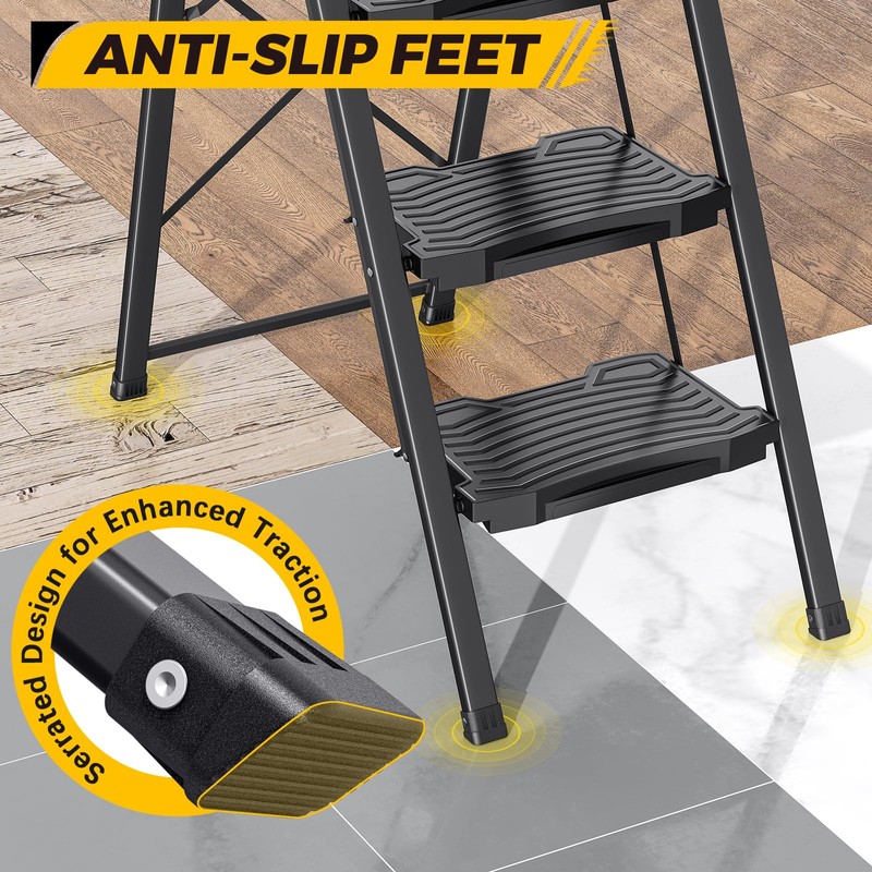 KINGRACK 4 Step Ladder 800lb Capacity, Folding Step Stool with