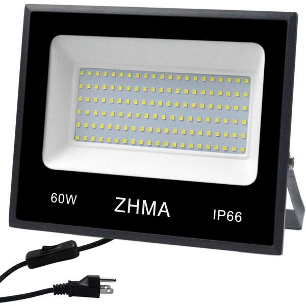 ZHMA 60W(300W Halogen Bulb Equivalent), LED Flood Light Outdoor,Super Bright Led Work Lights, Led Spotlight,Garage,Garden,Shop,Yard and Lawn Outdoor Lights,IP66 Waterproof,5400lm,6500K White Light