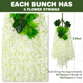 Alotiki Wisteria Hanging Flowers,Wisteria,Fake Hanging Flowers,Hanging Flowers for Decoration, Wedding, Wall,Garden,Decoration,3.6 feet Long(12,White)