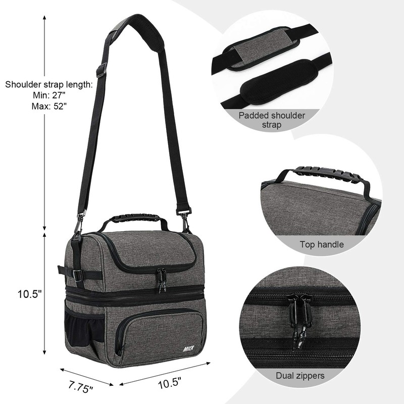 MIER Lunch Bag Men Double Deck Lunch Box Bag,Insulated Leakproof