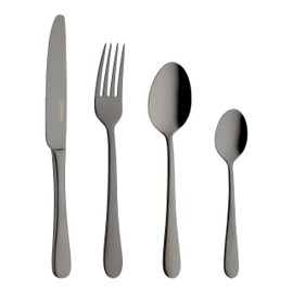 Grunwerg 16BXWSR/BK 16-Piece Cutlery Set, Black, 18/10 Stainless Steel, PVD Coating, Stainless Steel, Silver
