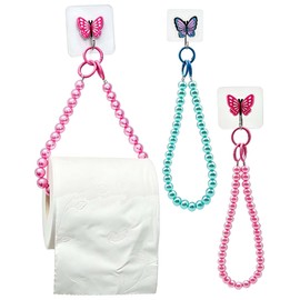 2 Set Beaded Tissue Roll Holder with Butterfly Wall Hook,Pink Blue