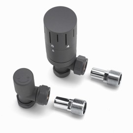WITEN&NOCK Radiator Valves Corner Shape Anthracite Thermostatic Valves Set Flow and Return Screw Connection 1/2 Inch for Heating Side Connection Angle Valves