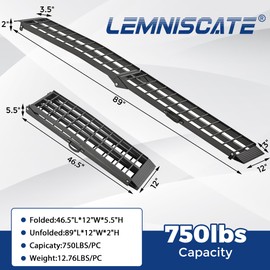 LEMNISCATE Motorcycle Truck Ramps for Pickup Trucks,7.5FT Portable Aluminum Loading Ramps,750 LBS Capacity Folding Dirt Bike,ATV,Lawn Mowers,UTVs,Race,Trailer Ramps Handle & Buckle,89"x12",1PC,Black